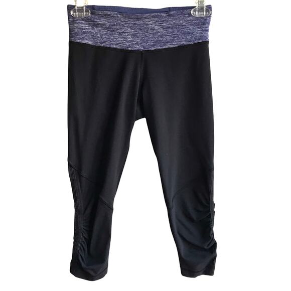 Lululemon Run Crops Leggings Size 4 Blue Wee Stripe Cropped Pants Gym Yoga - Picture 1 of 11